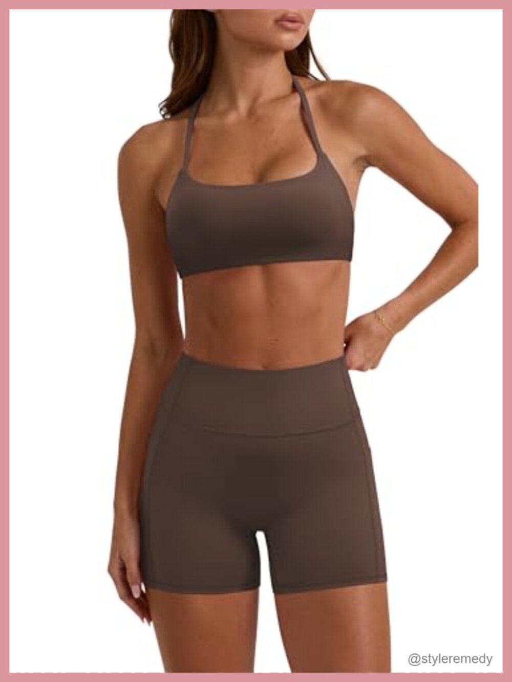 Open Back Strappy Sports Bra Matching Booty Shorts Set with Pockets